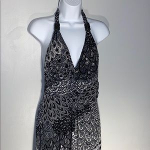 Boho paisley halter V neck full length dress